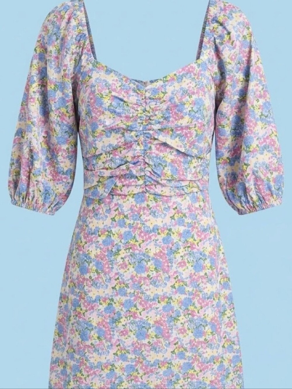 Miss Selfridge Pastel Floral Puff-Sleeve Midi Dress